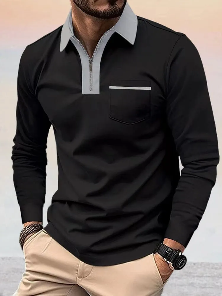 Casual Color Spliced Polo Shirt