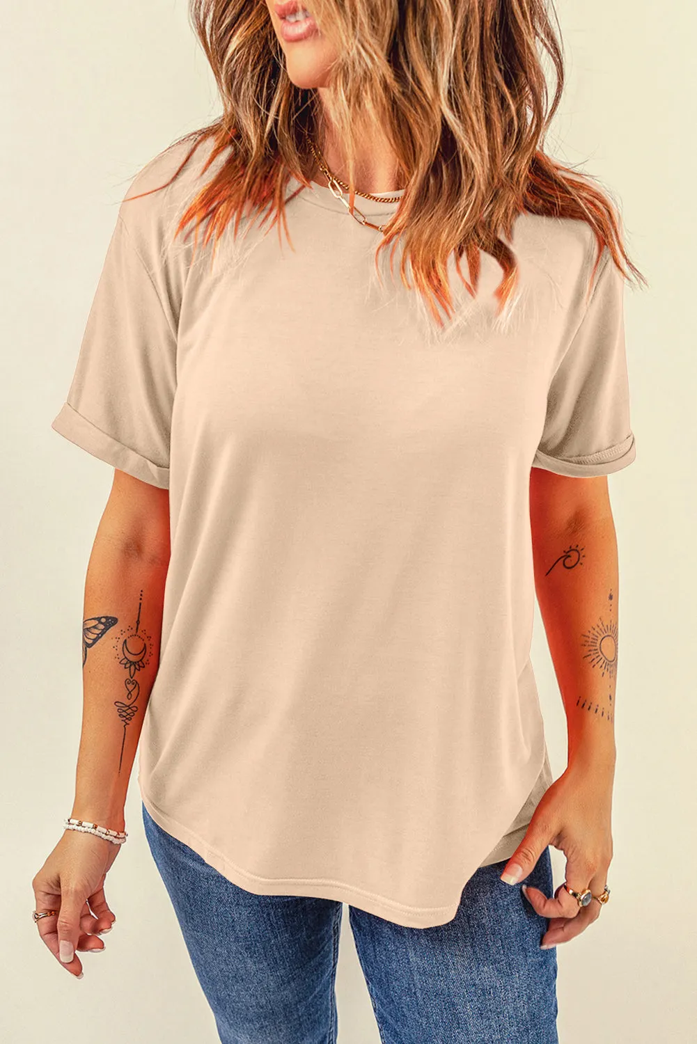 Casual Plain Crew Neck Tee