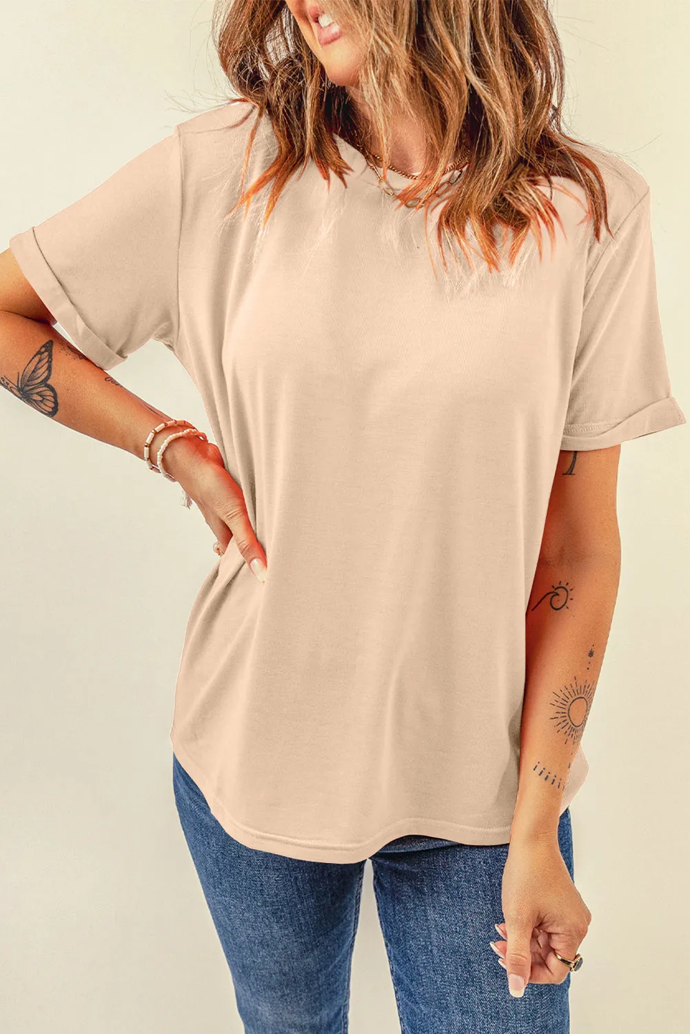 Casual Plain Crew Neck Tee