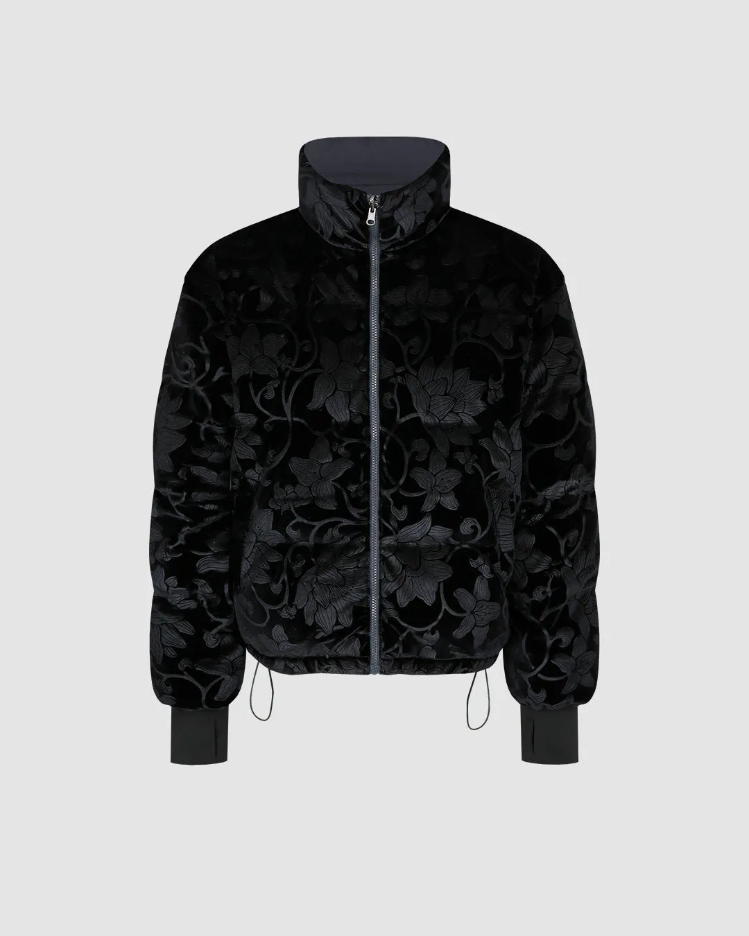 Premium Charcoal Burnout Pottery-Inspired Puffer Jacket