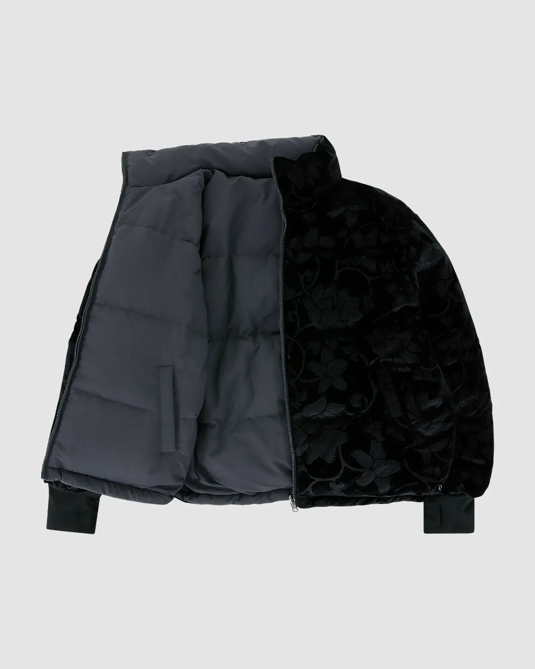 Premium Charcoal Burnout Pottery-Inspired Puffer Jacket