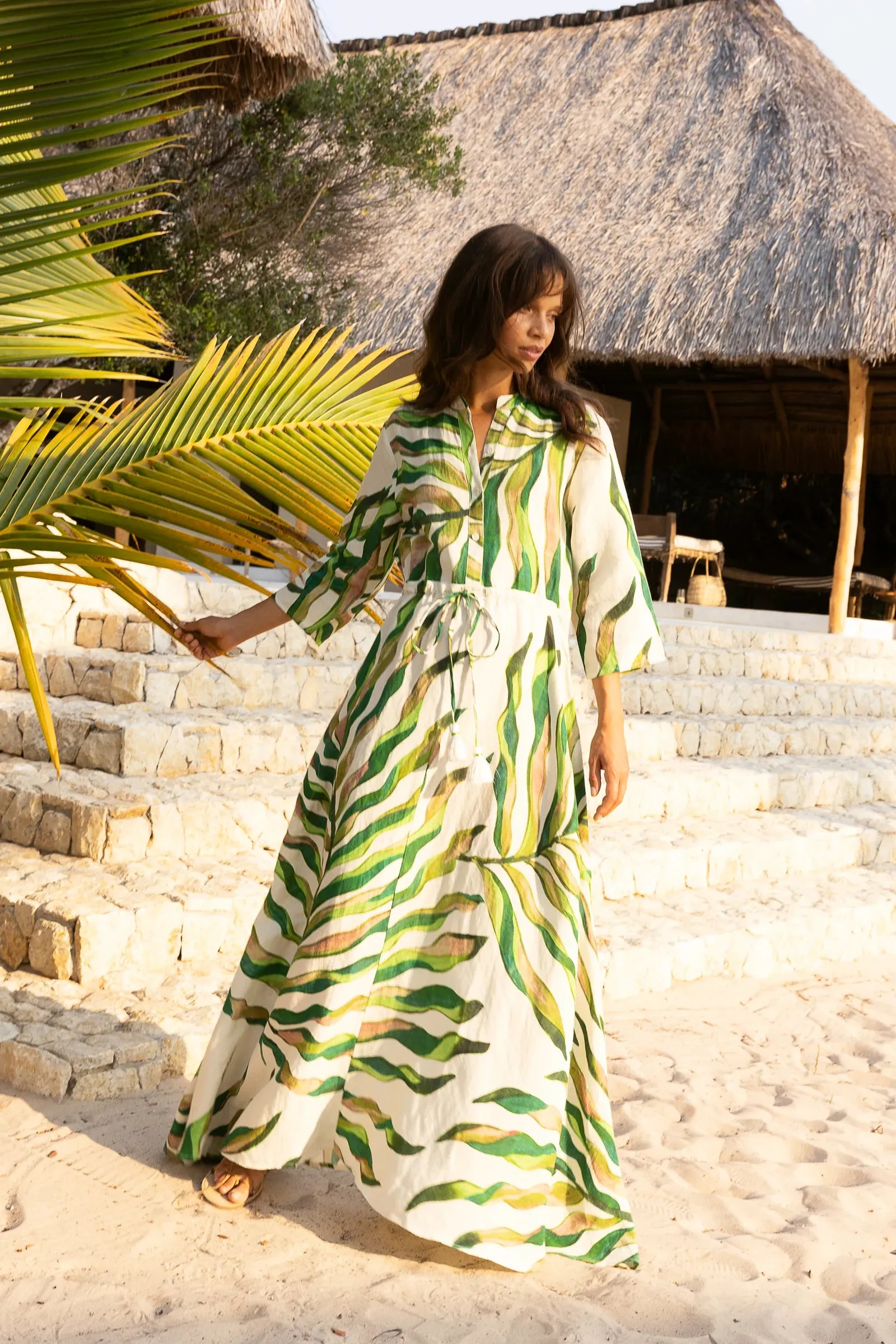 Cinched Shirt Dress Maxi Dress - Maldive Green