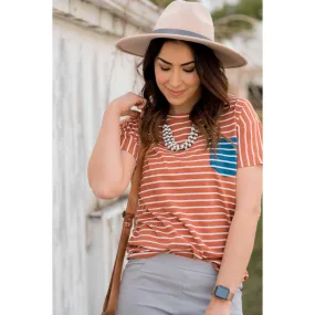 Contrasting Striped Pocket Tee