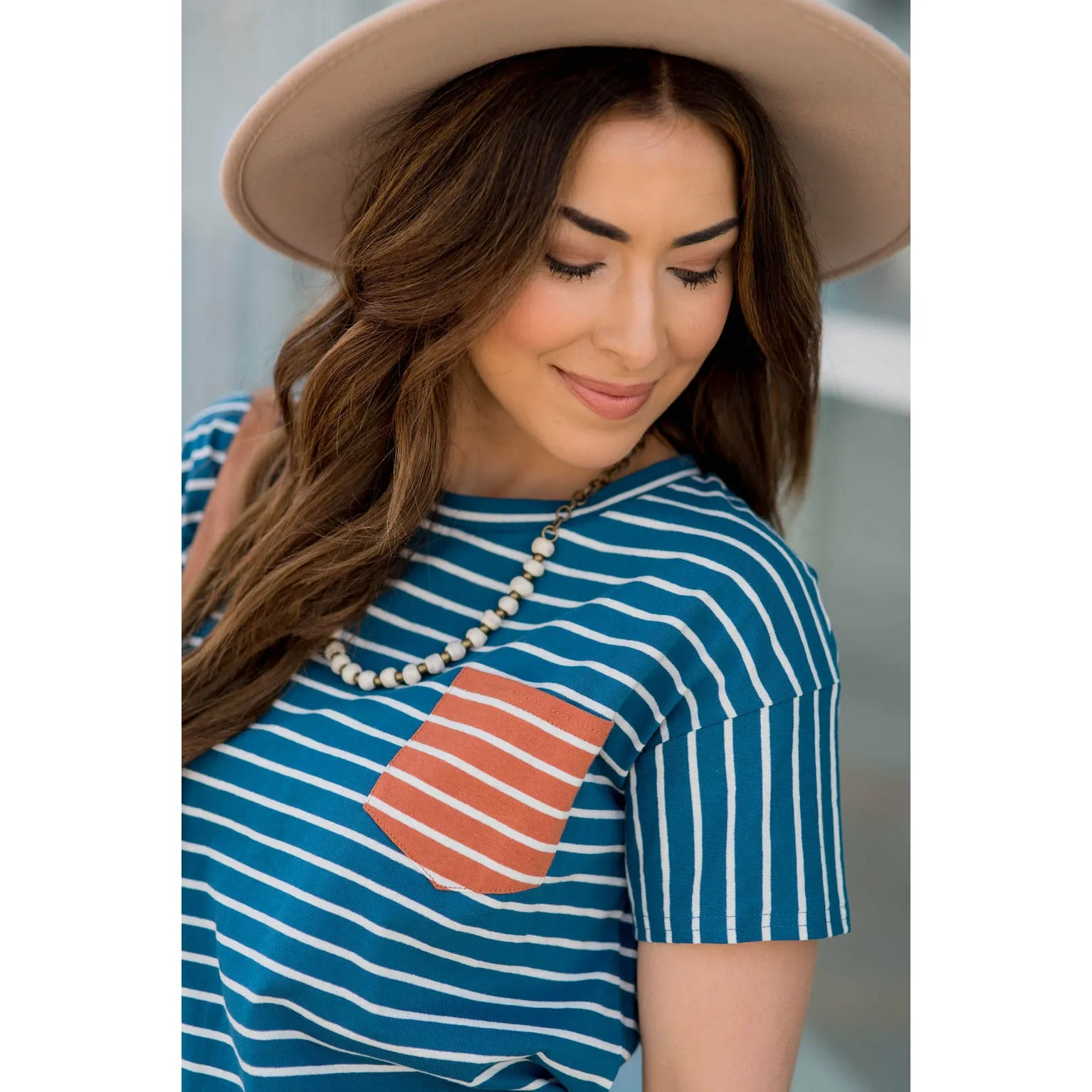 Contrasting Striped Pocket Tee