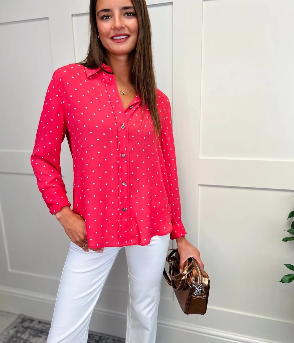 Coral Pink Polka Dot Shirt