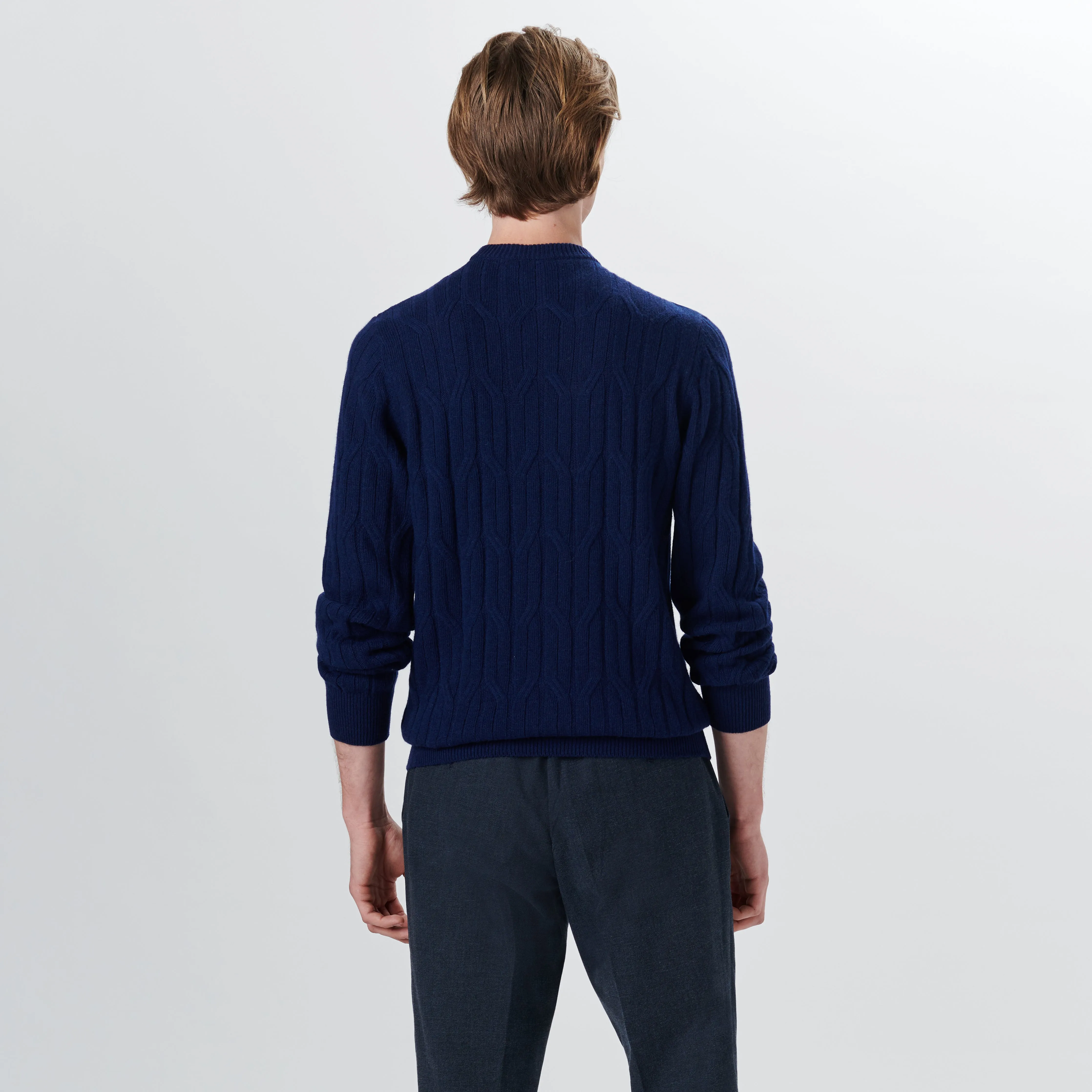 Crew Neck Cable Jacquard Sweater