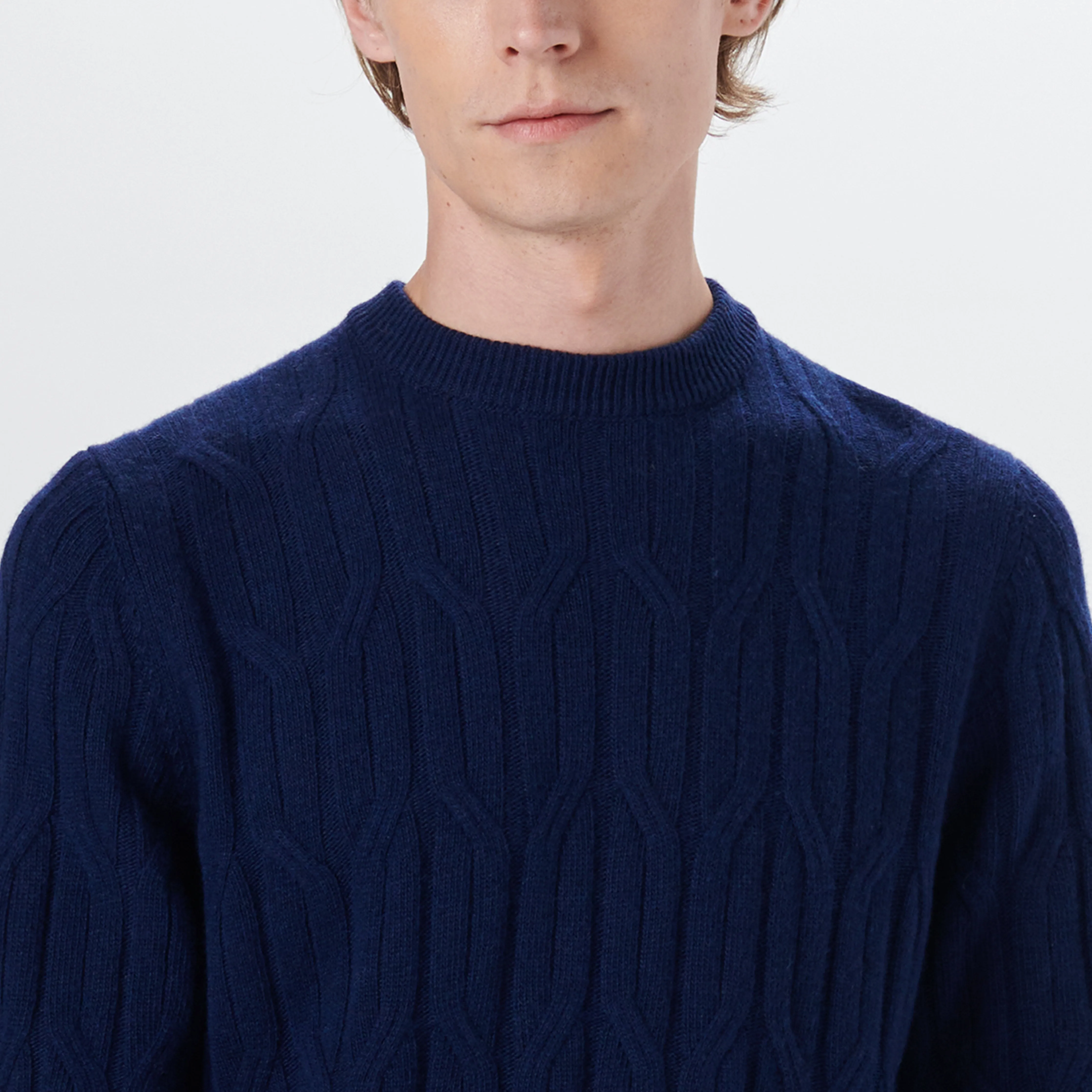 Crew Neck Cable Jacquard Sweater