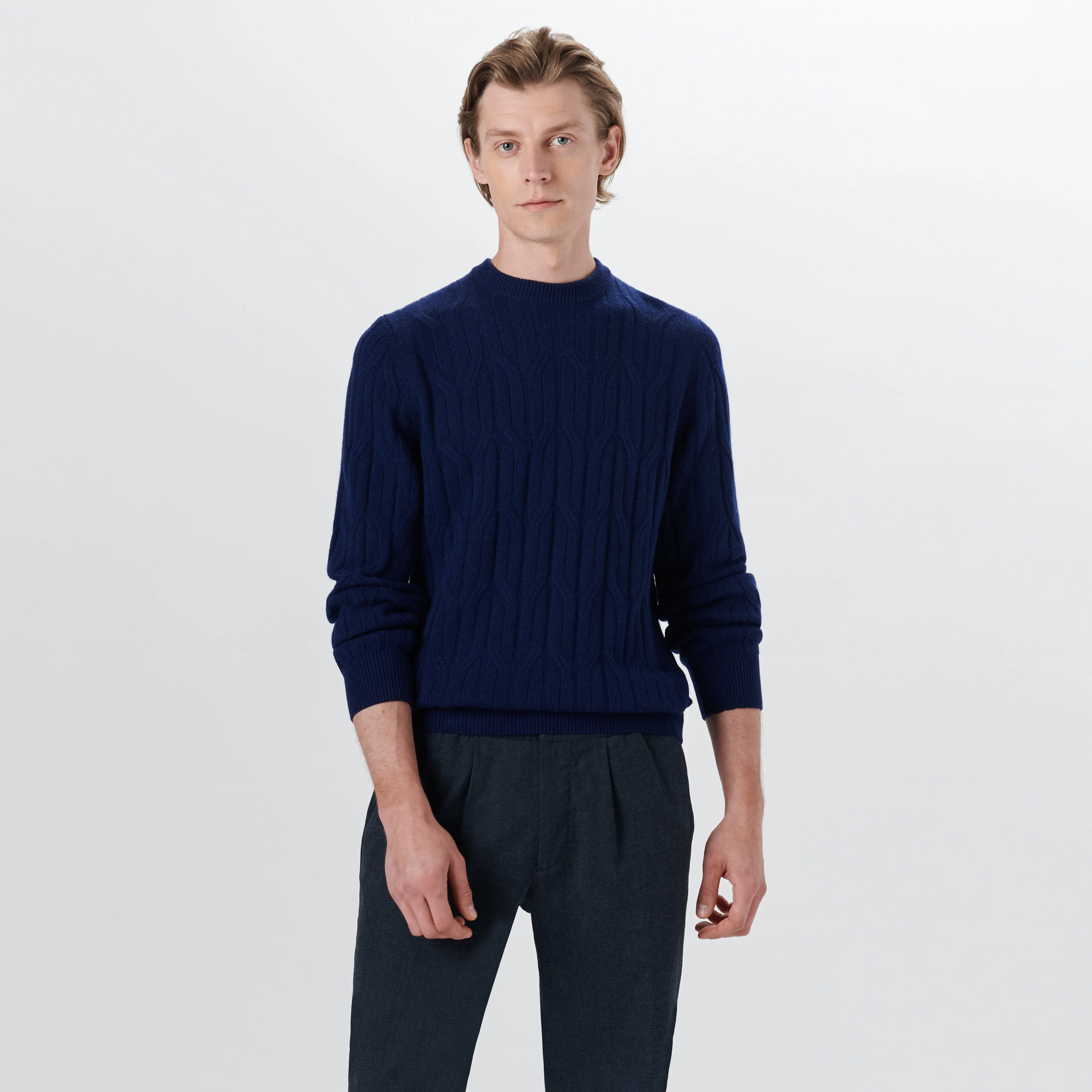 Crew Neck Cable Jacquard Sweater