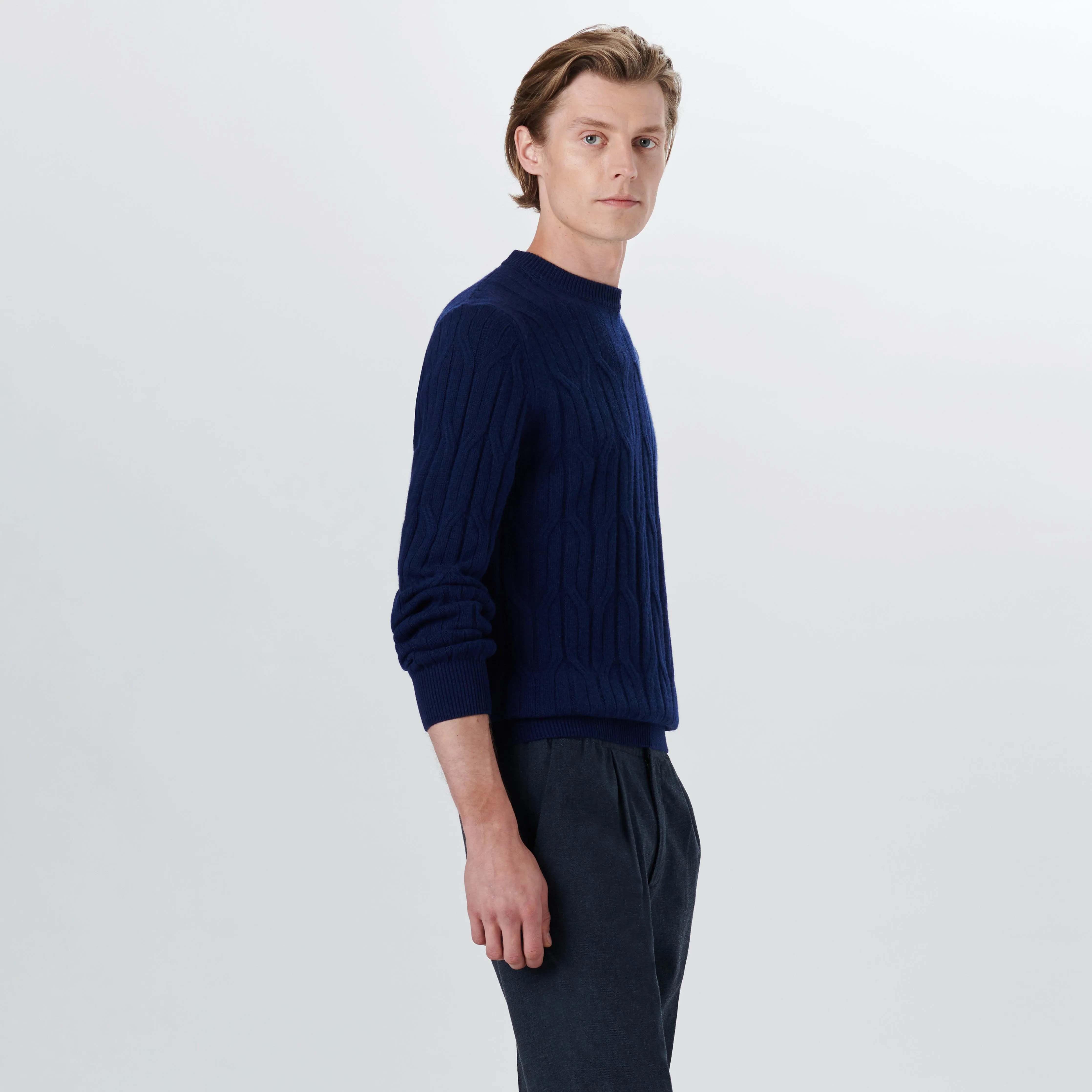 Crew Neck Cable Jacquard Sweater