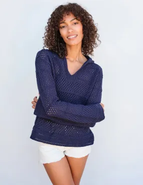 Crochet Beach Hoodie ~ Navy