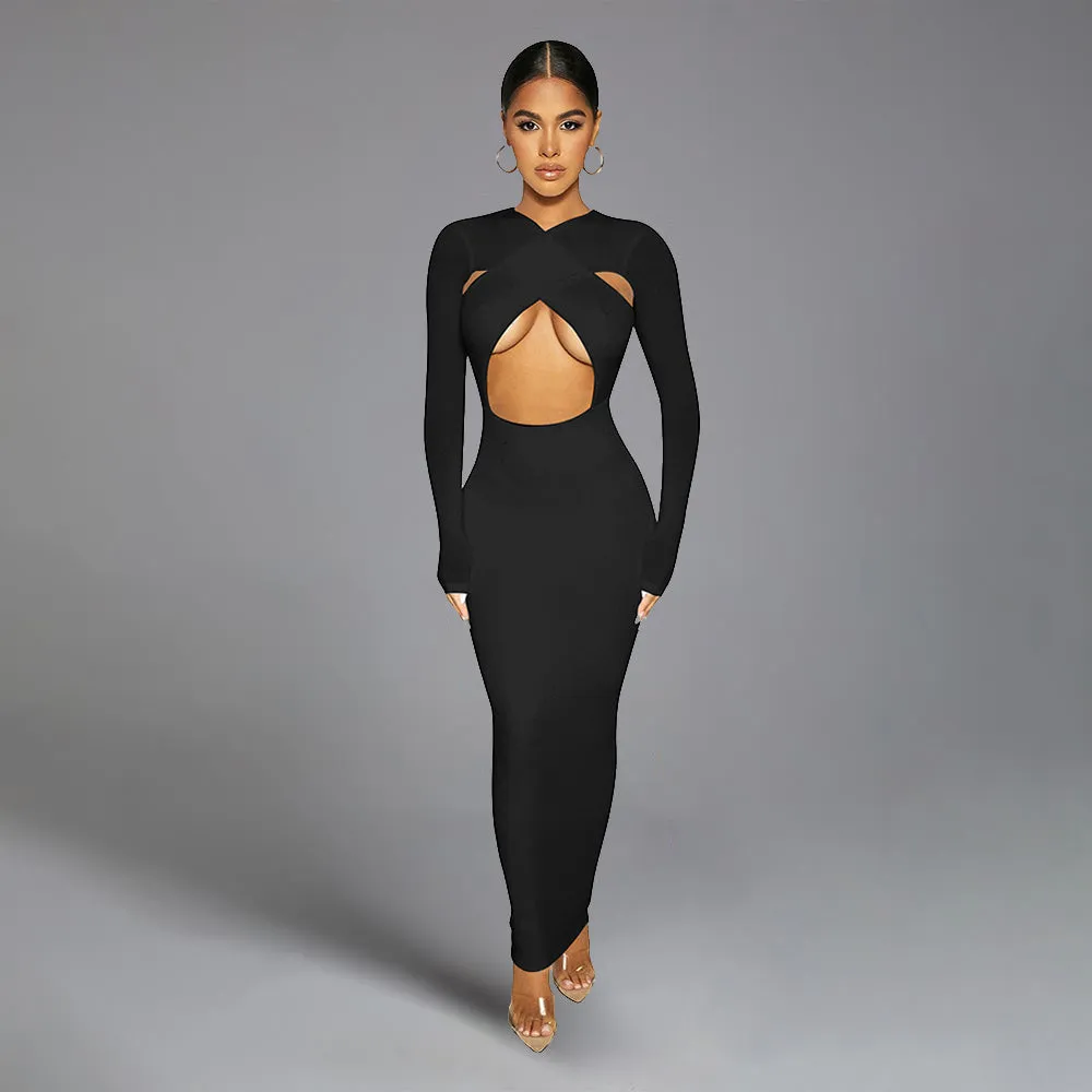 Cross Neck Body-shaping Maxi Dress