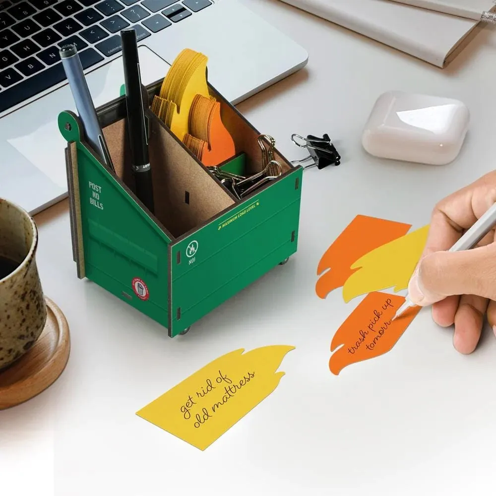 Desk Dumpster Pencil Holder with Note Cards