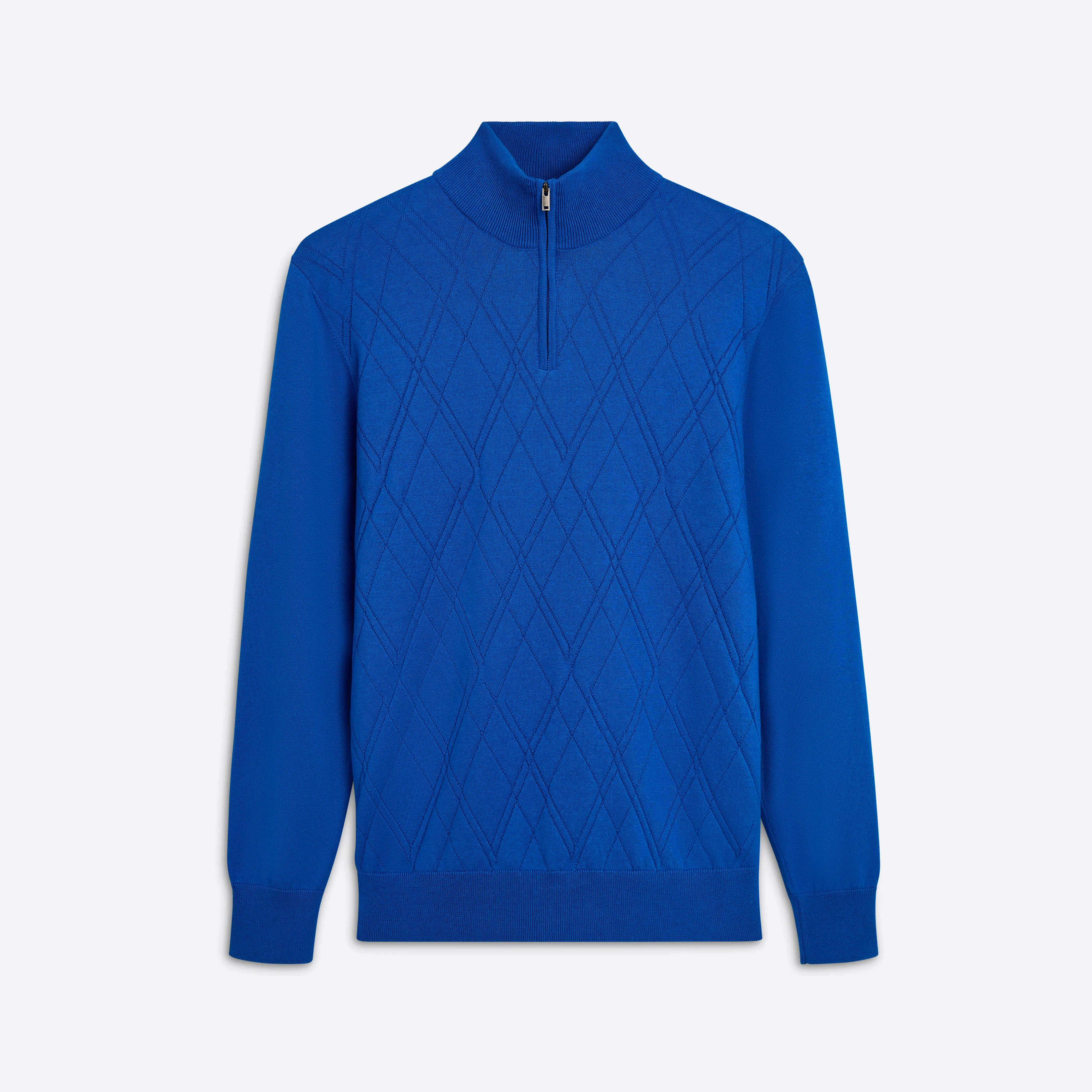 Diamond Check Quarter Zip Mock Neck Sweater