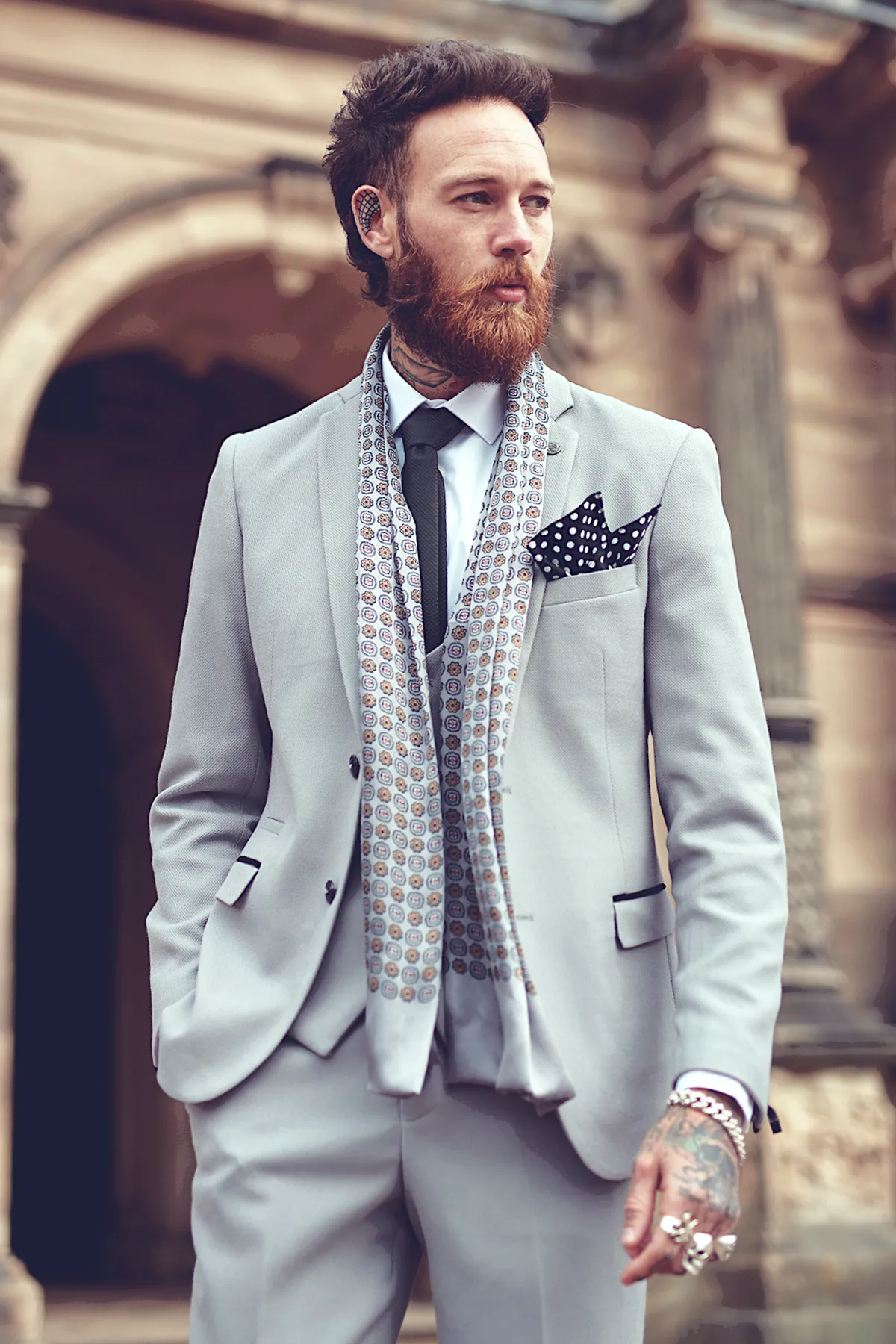 EDWIN - Silver Grey Notch Lapel Three Piece Suit