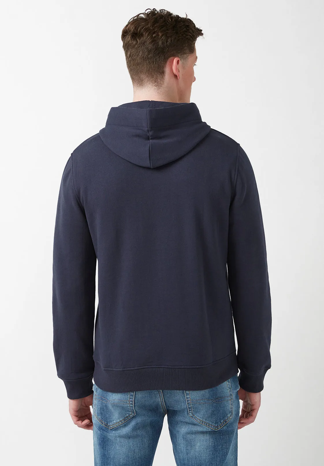 Fadol Men's Embossed Fleecy Hoodie in Navy - BPM13610