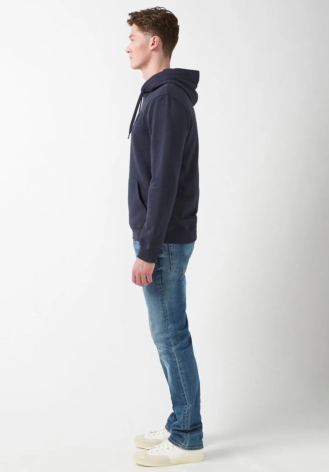 Fadol Men's Embossed Fleecy Hoodie in Navy - BPM13610