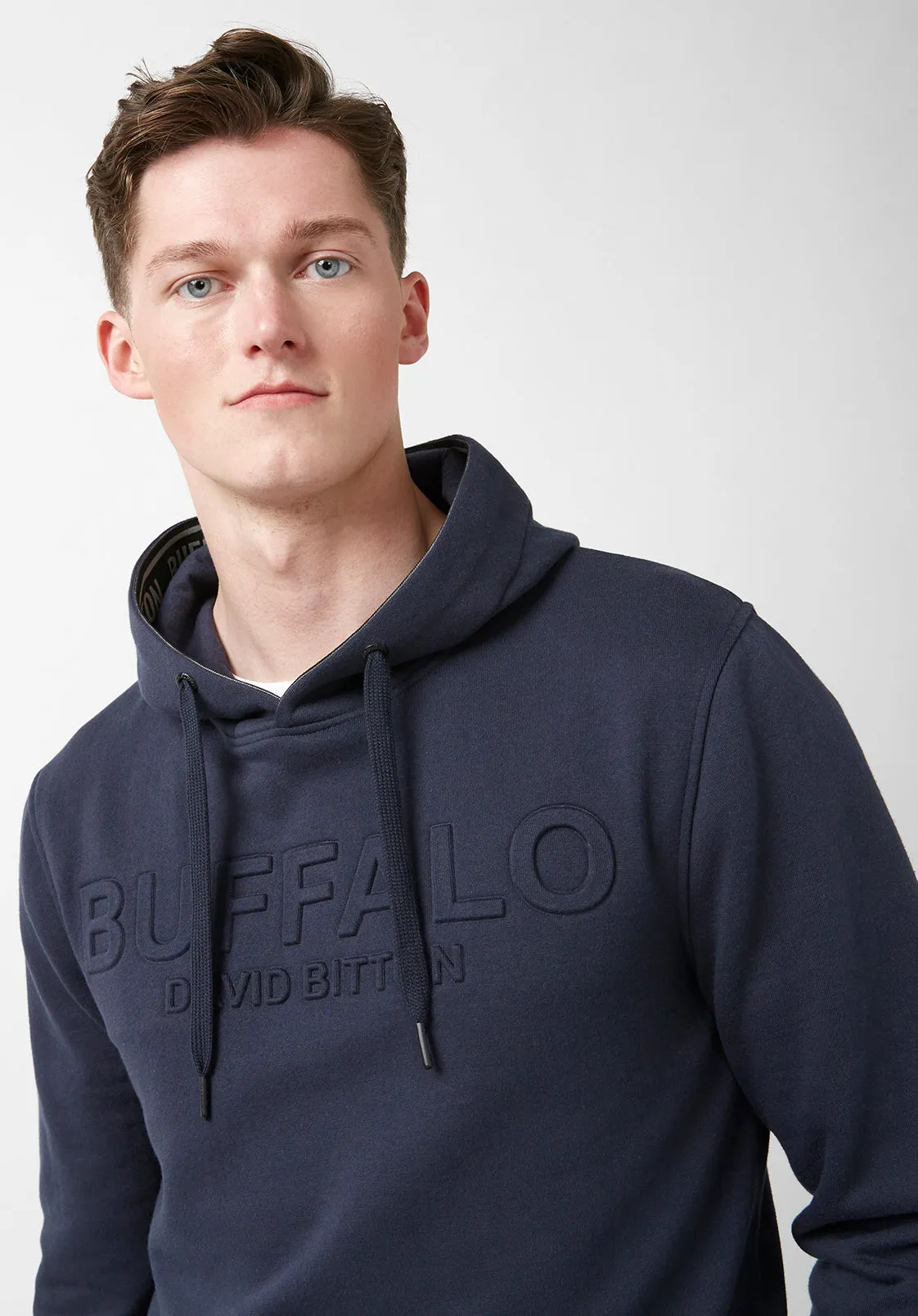 Fadol Men's Embossed Fleecy Hoodie in Navy - BPM13610