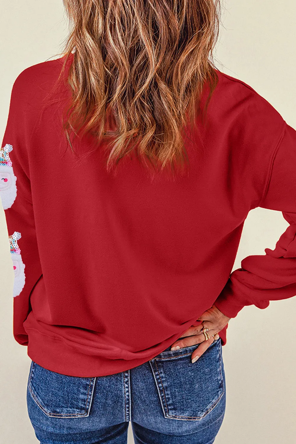 Fiery Red Sequined Clause Graphic Sweatshirt