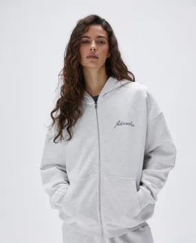 Oversized Light Grey Melange Full Zip Hoodie for Men and Women - Comfortable Freehand Design