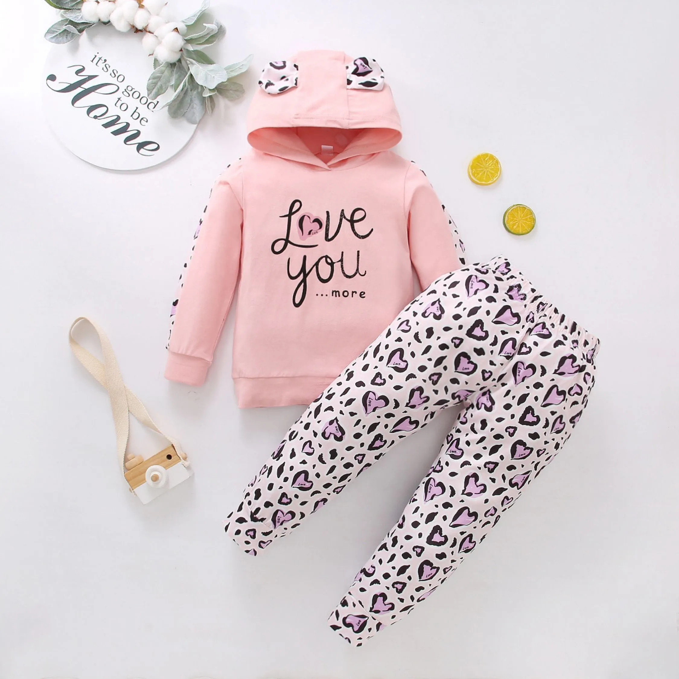 Girls 2 Piece Hoodie & Heart Design Trouser Set