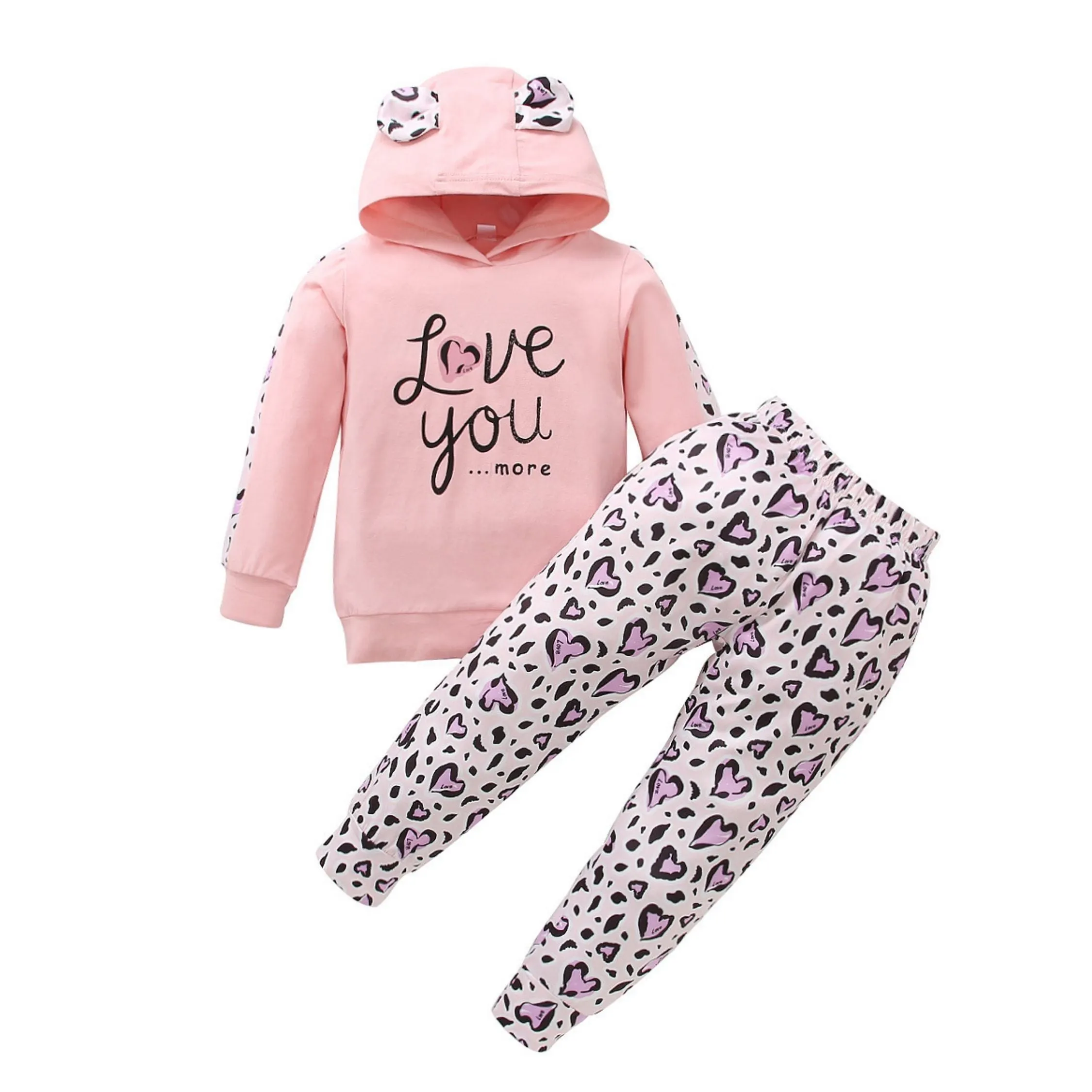 Girls 2 Piece Hoodie & Heart Design Trouser Set