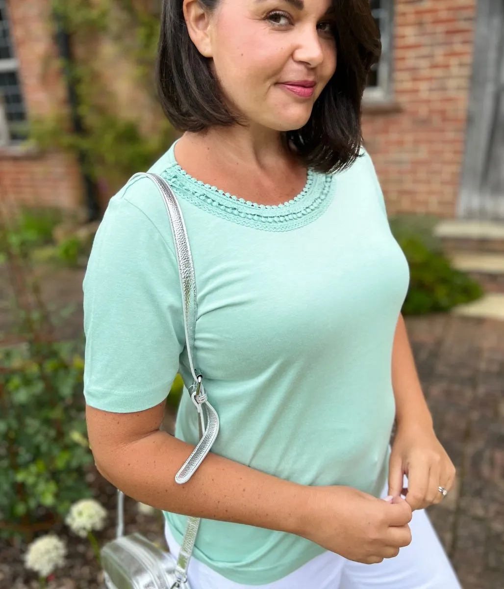 Green Crochet Yoke Top