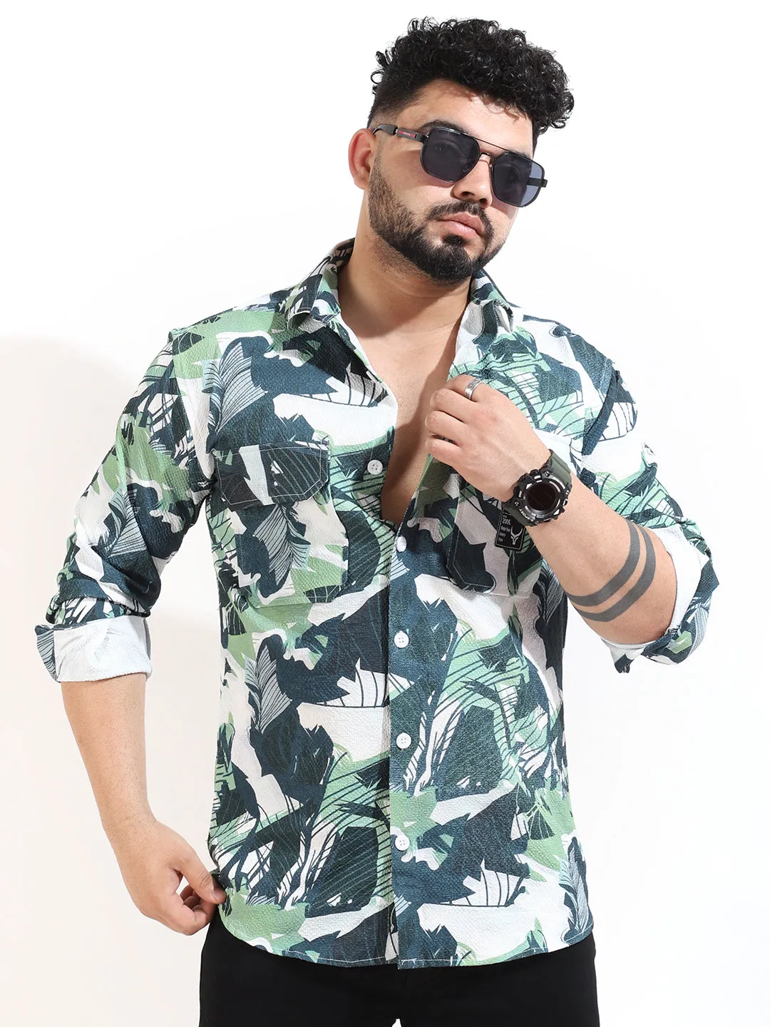 Green Digital Print Shirt