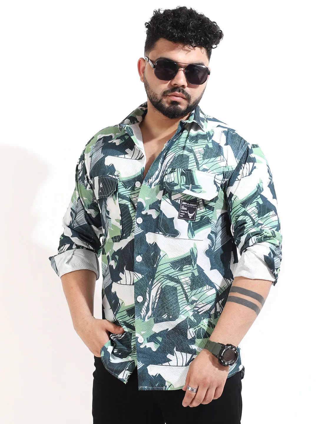 Green Digital Print Shirt