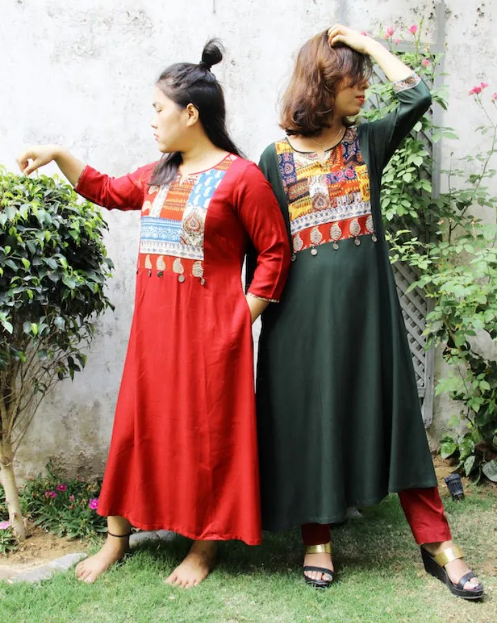 Green Laila Patchwork Kurta