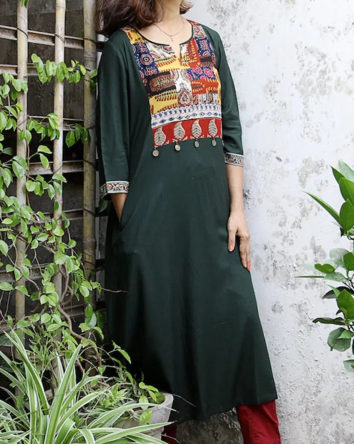 Green Laila Patchwork Kurta