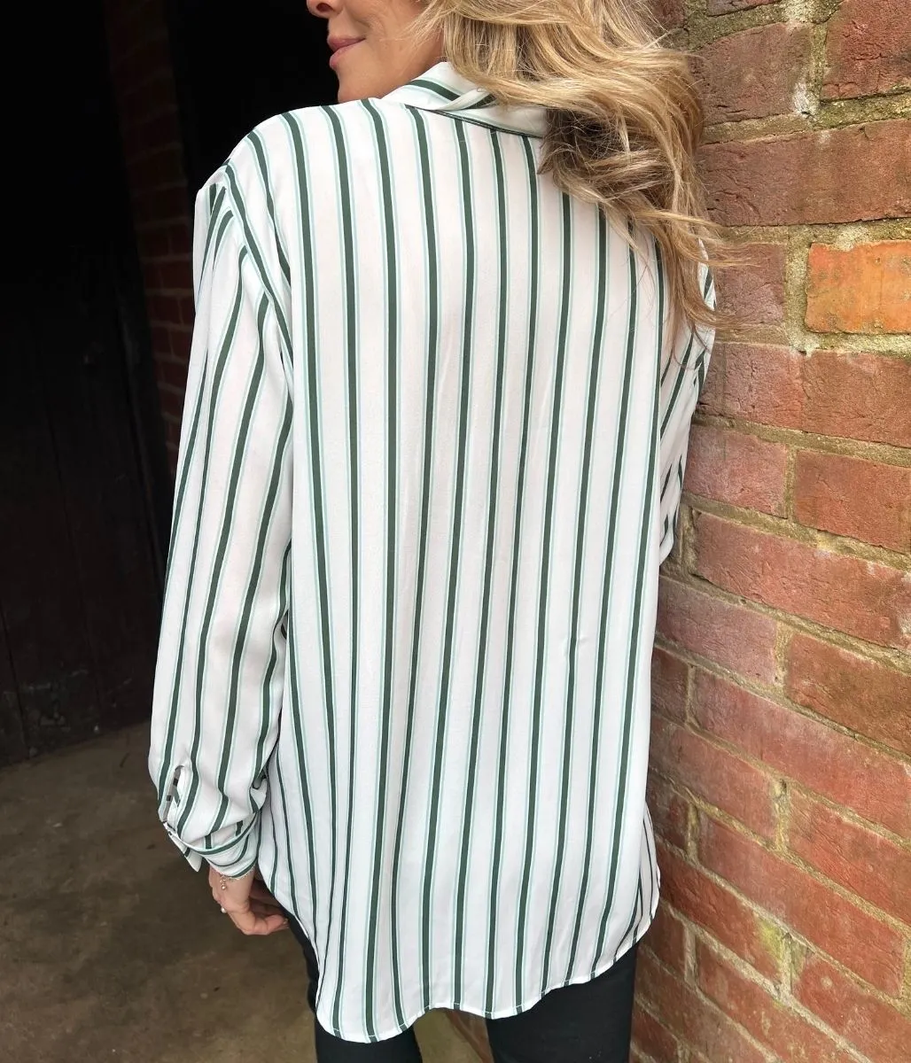 Green Stripe Chiffon Shirt