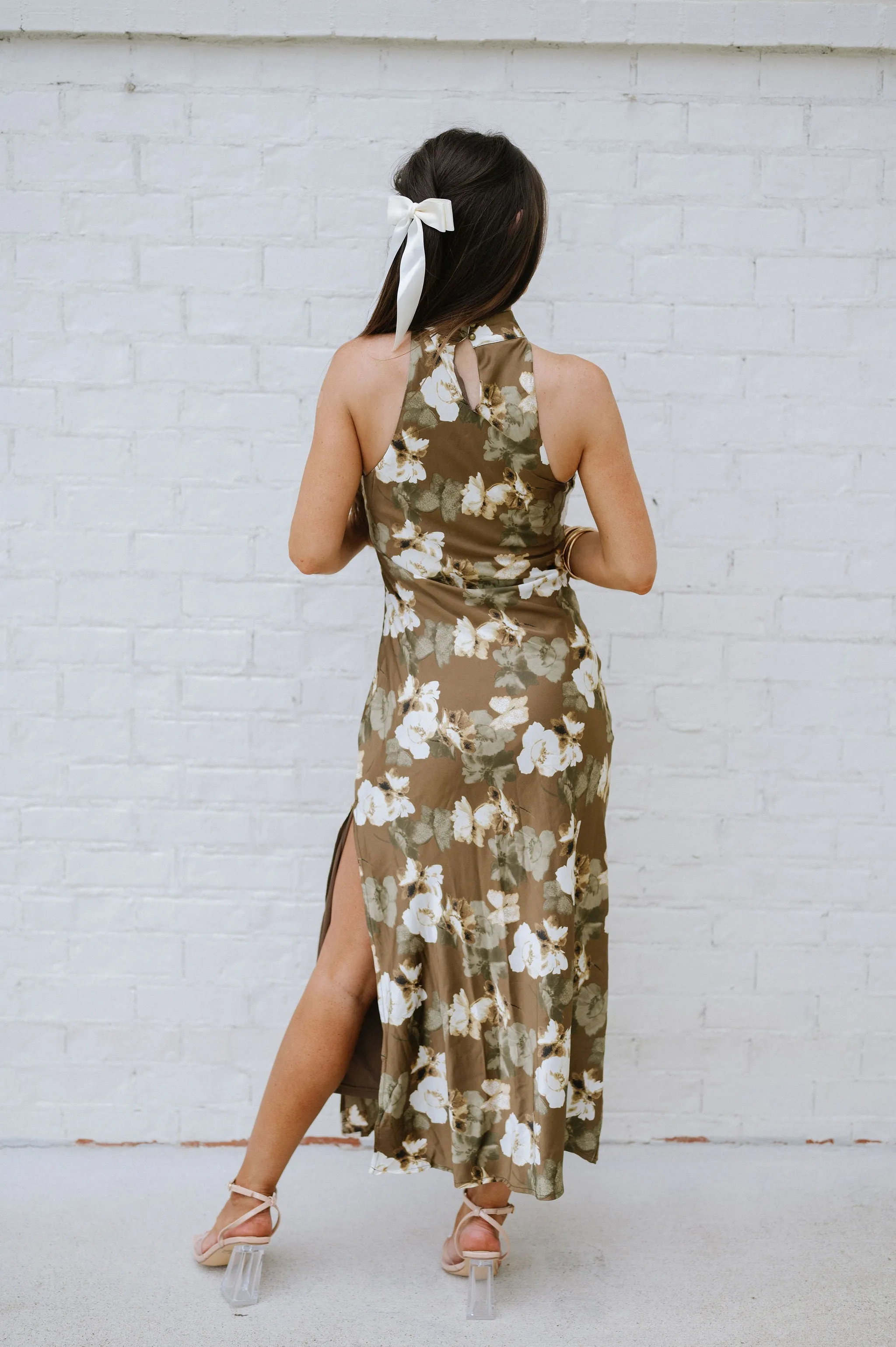 Halter Neck Maxi Dress-Brown