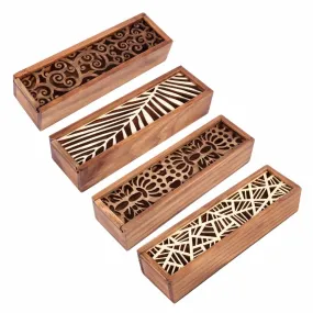 Hollow Laser cut Wood Pencil Case Storage Box Creative Students 4 Designs