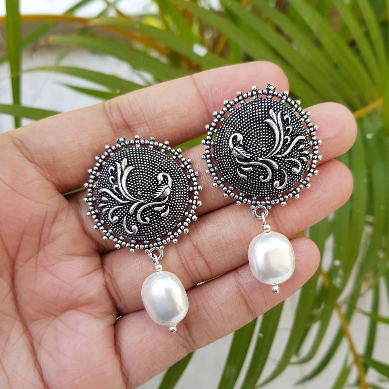 Imeora  Stud With Peacock And Pearl Hanging Earrings