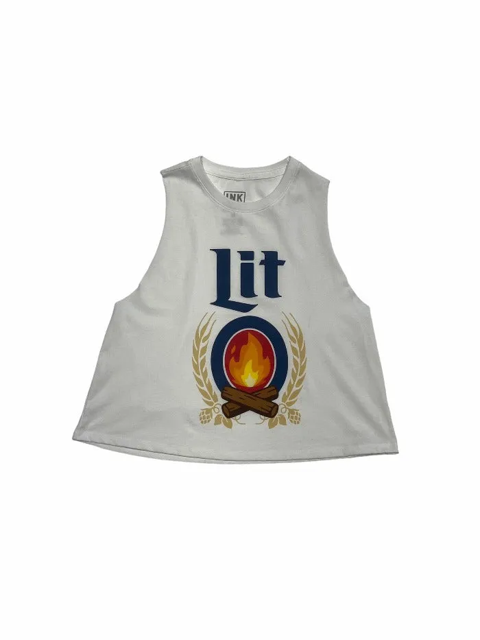 INK "Lit" Racerback Crop Tank - White