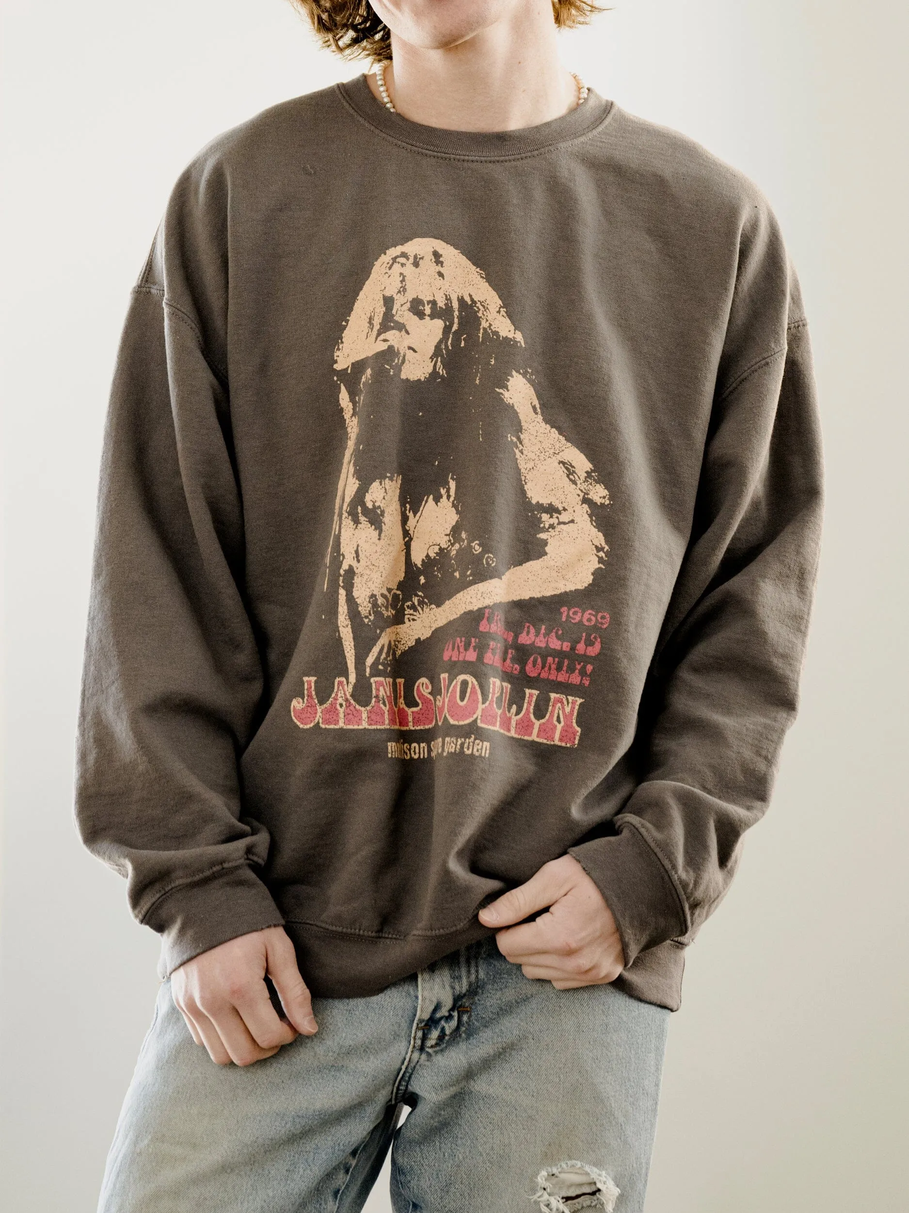 Janis Joplin Madison Square Garden Charcoal Thrifted Sweatshirt