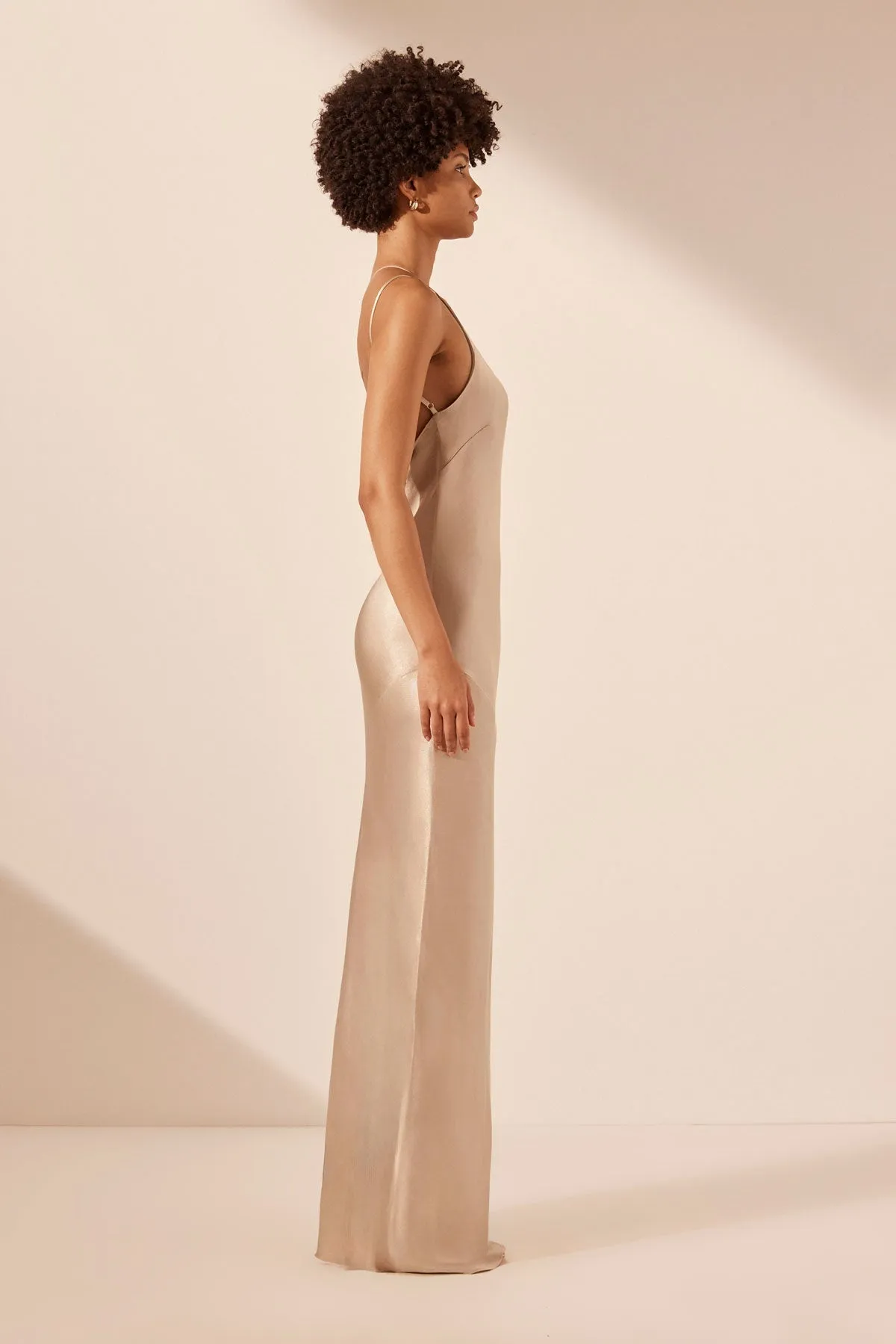 LA LUNE ONE SHOULDER COWL BACK MAXI DRESS - GOLD