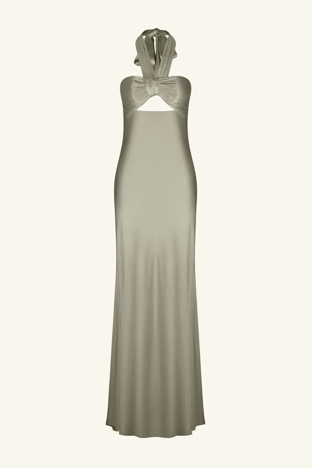 LA LUNE RUCHED HALTER MAXI DRESS - SAGE