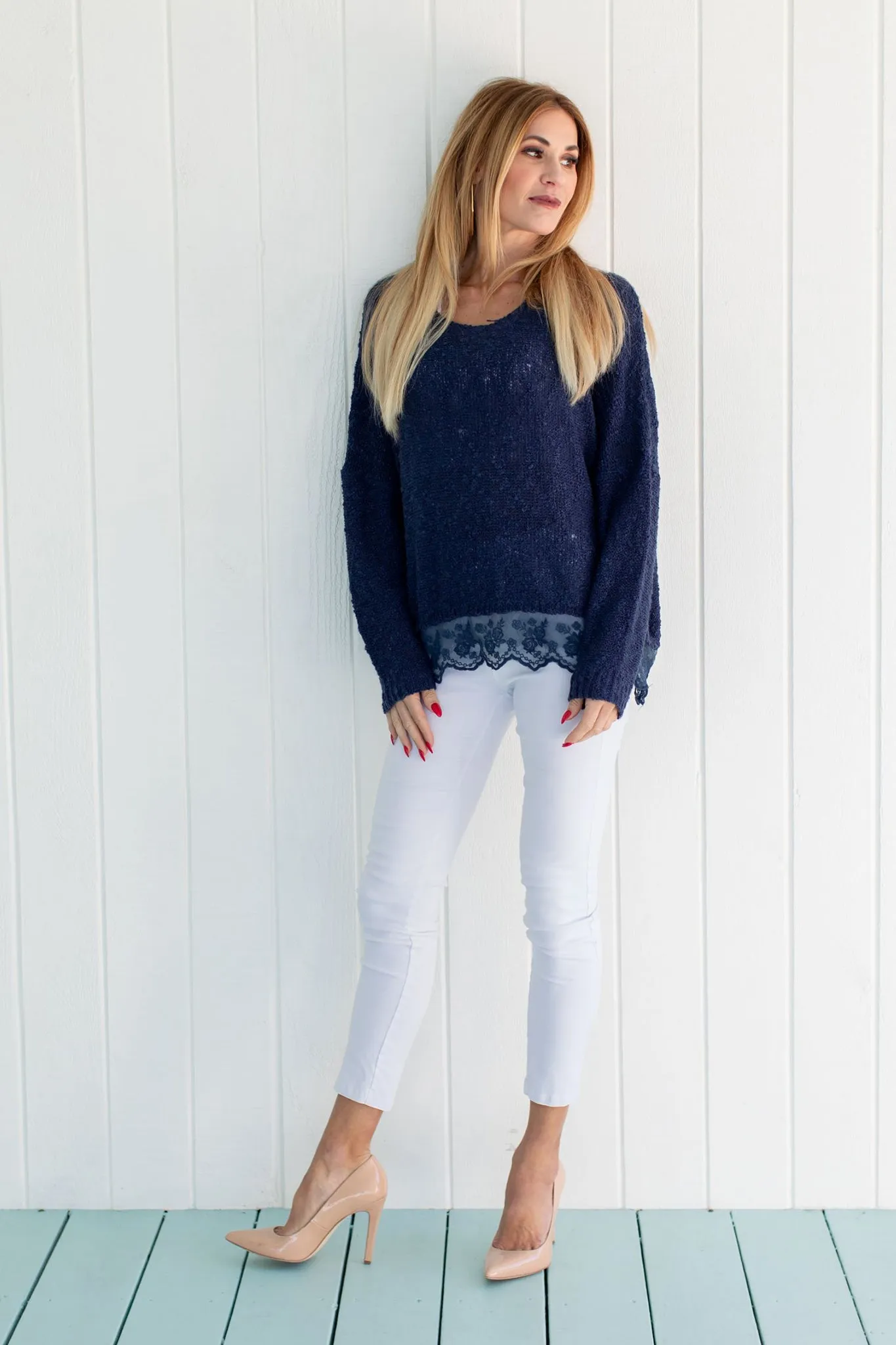 Lace Sweater Navy