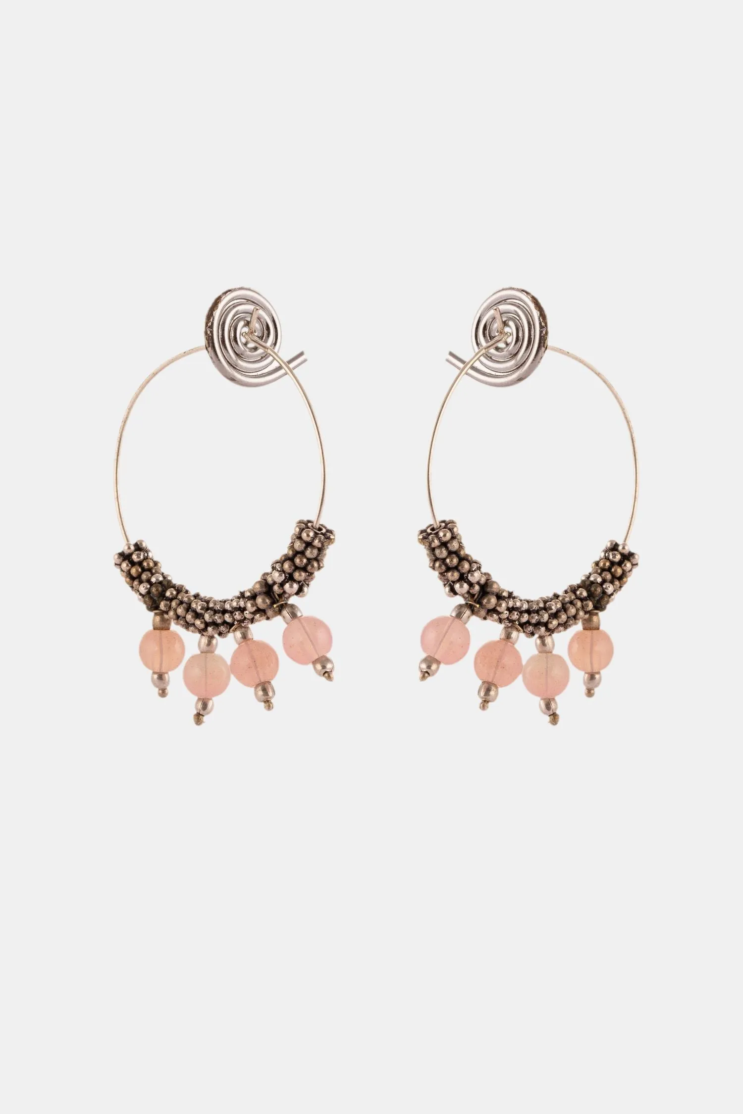 Light Pink Rose Beaded Dangler Hoops