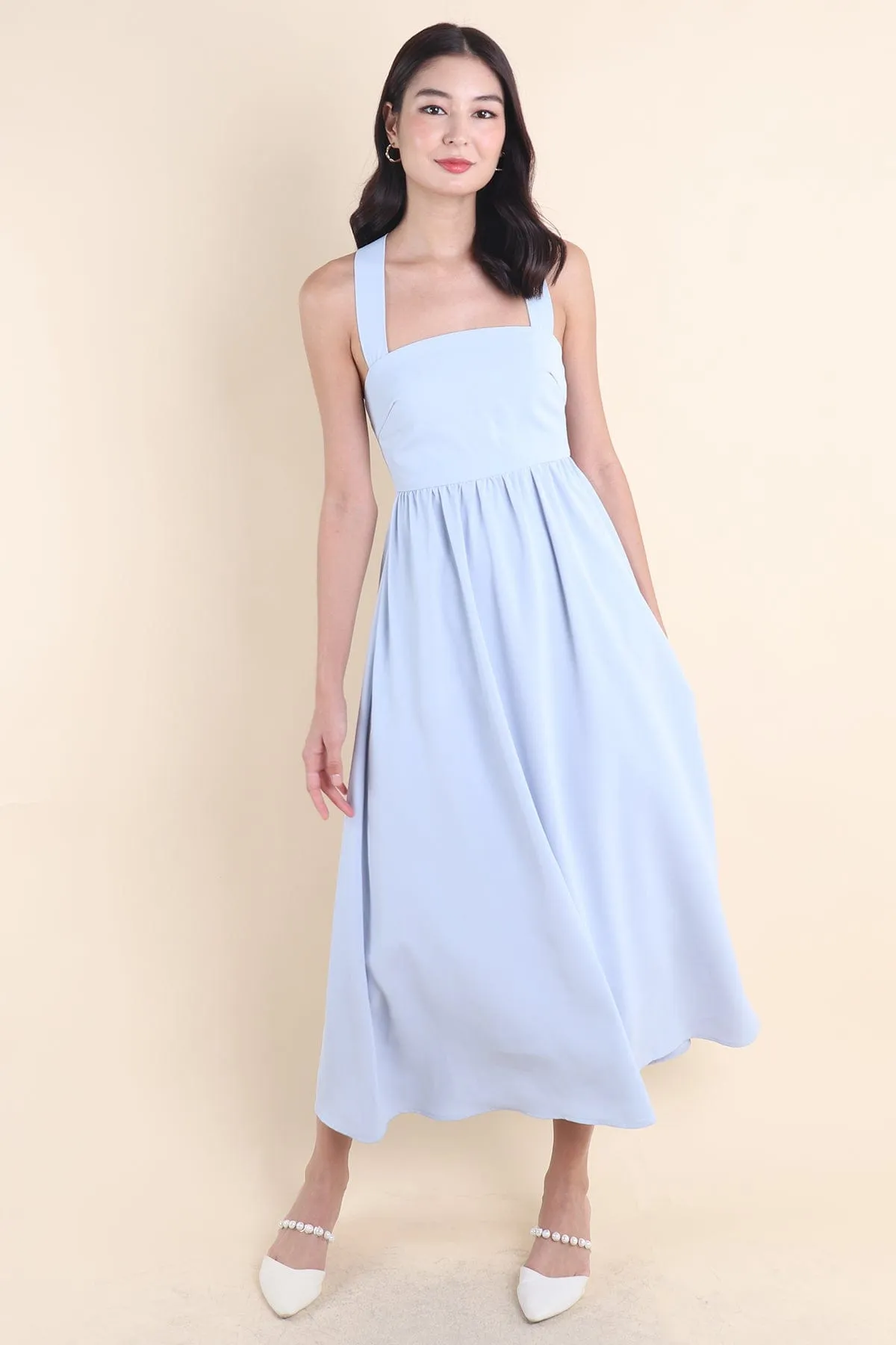 LOHAN TIE-BACK MAXI DRESS IN PERI BLUE