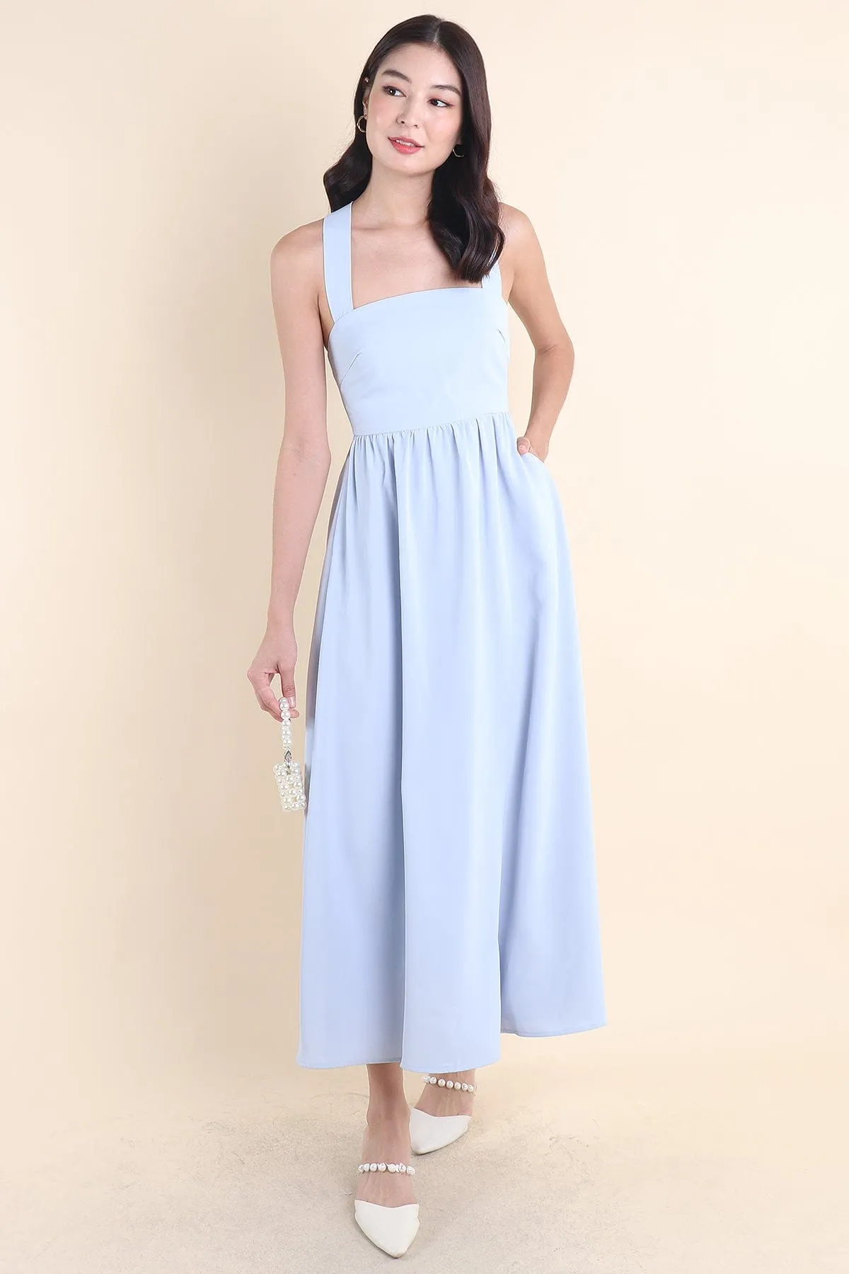 LOHAN TIE-BACK MAXI DRESS IN PERI BLUE