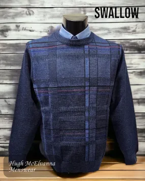 Men's Blue Jumper Round Neck Check Design