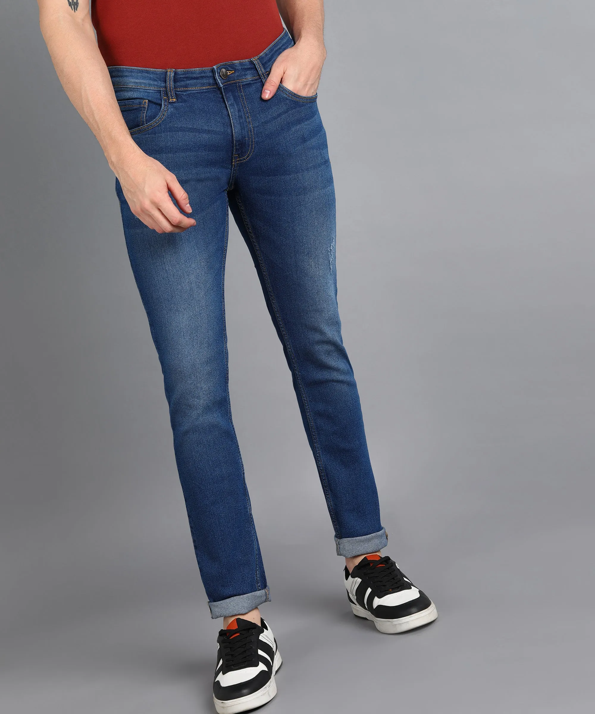 Men's Blue Slim Fit Washed Jeans Stretchable