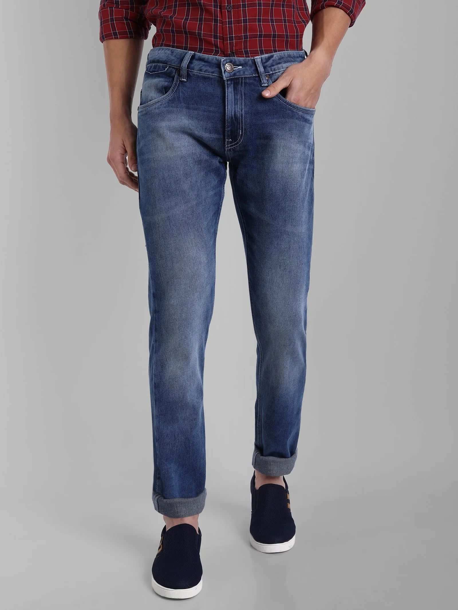 MEN'S BLUE SOLID SLIM FIT JEANS