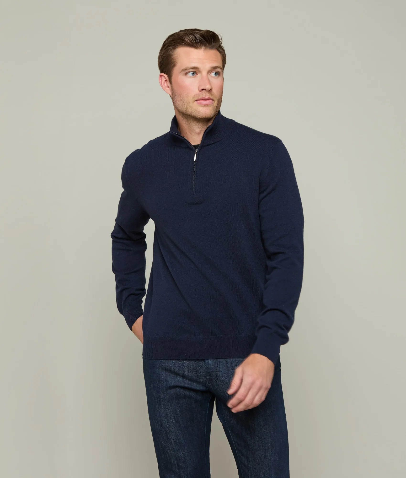 Men's Cashmere Quarter Zip :: Navy