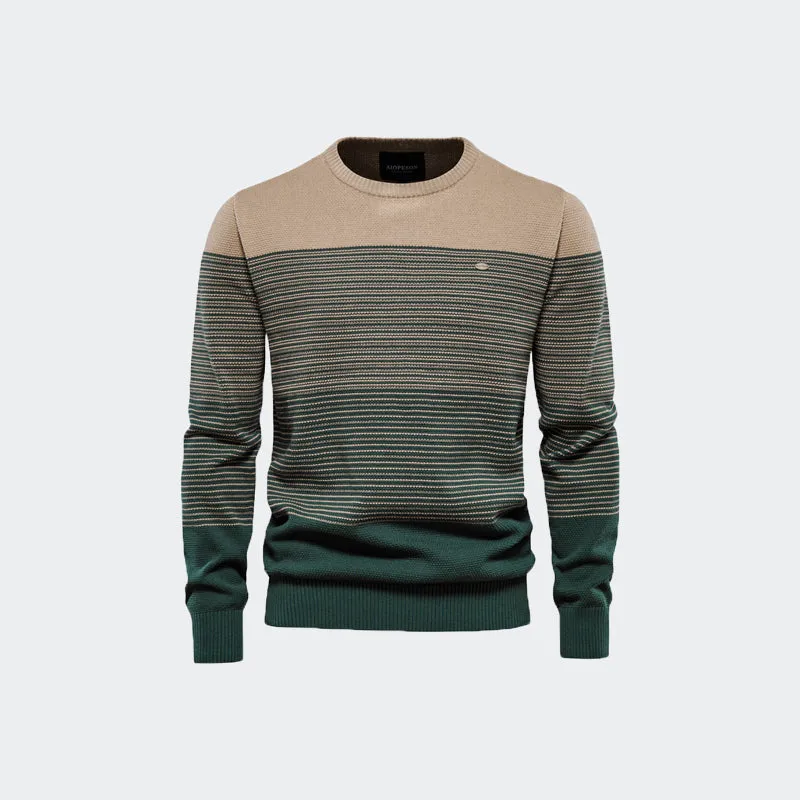 Men's Crewneck Soft Thermal Knitted Sweatshirt Color Block Striped-Y121