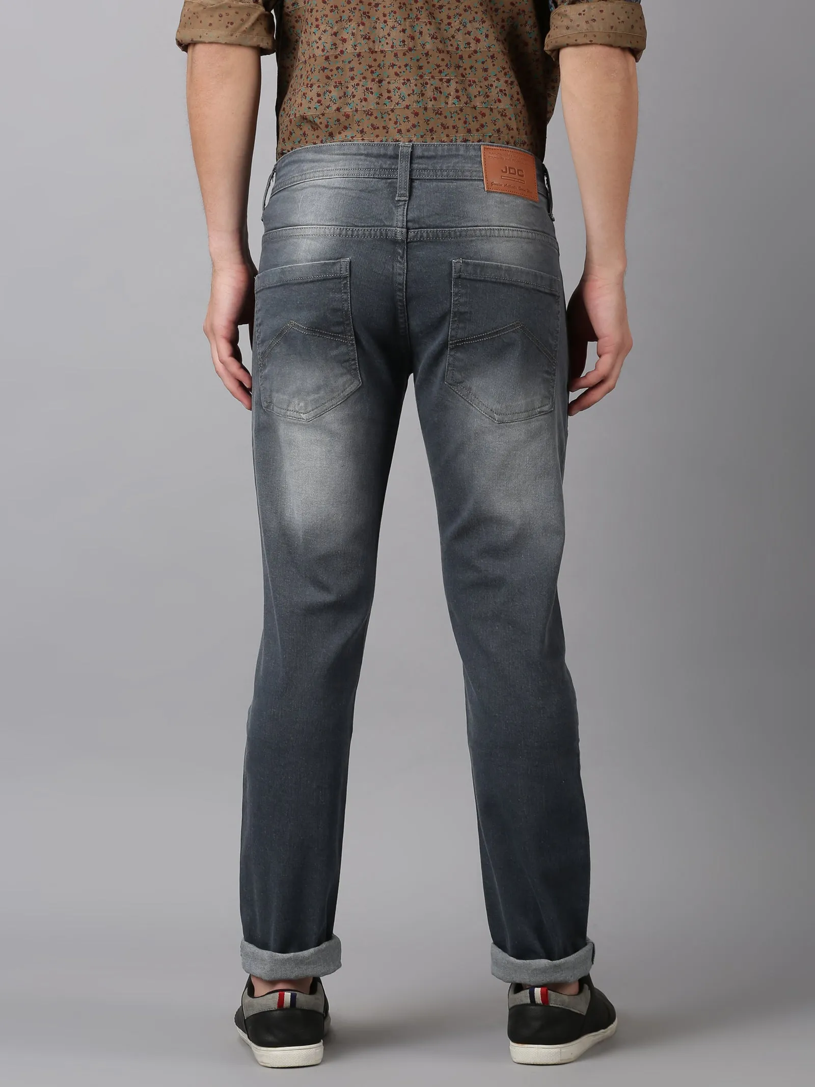 MEN'S DARK GREY FADED WASH SLIM FIT JEANS