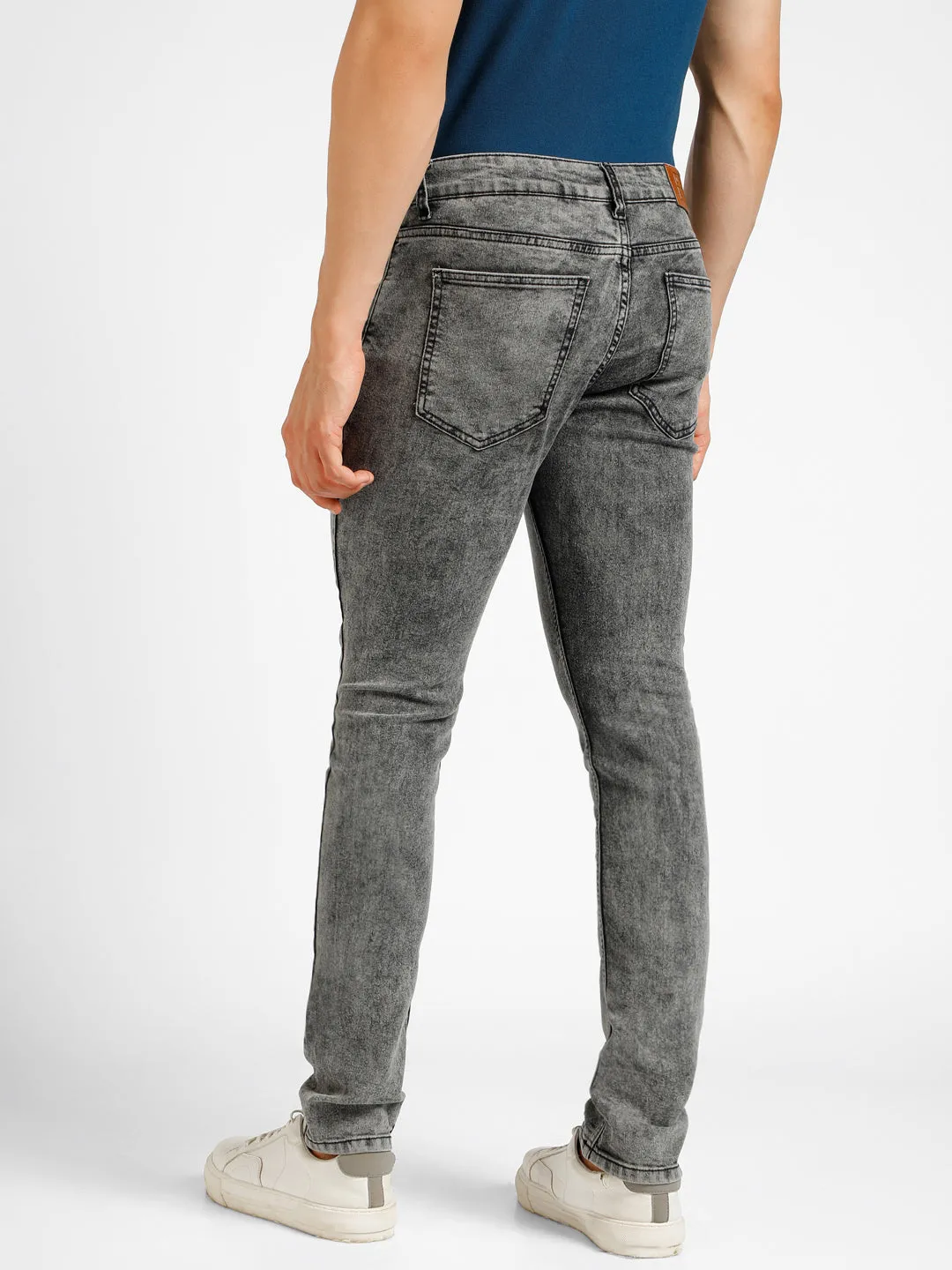 Men's Dark Grey Regular Fit Washed Jeans Stretchable