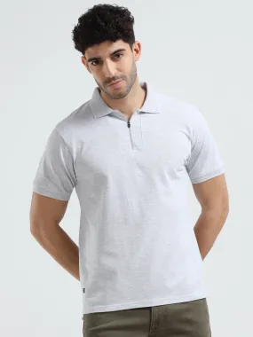 MEN'S ECRU MELANGE SOLID SLIM FIT T SHIRT